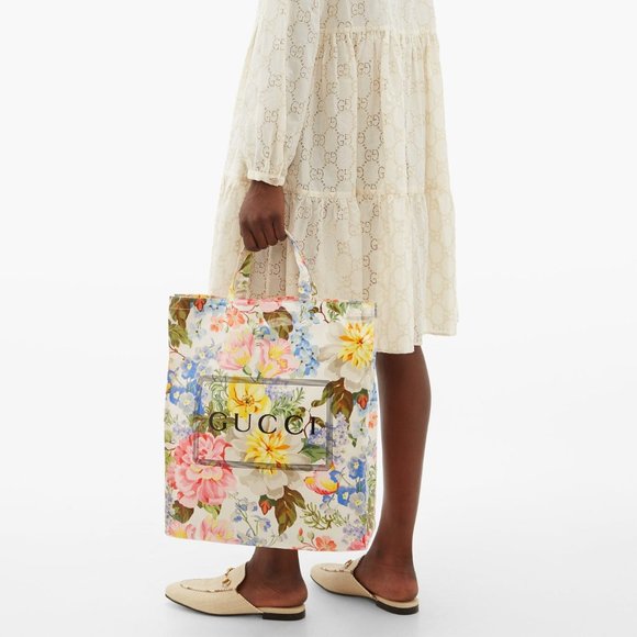 Gucci Floral-print Logo Tote Bag in White NEW WITH DUST BAG - Picture 14 of 14